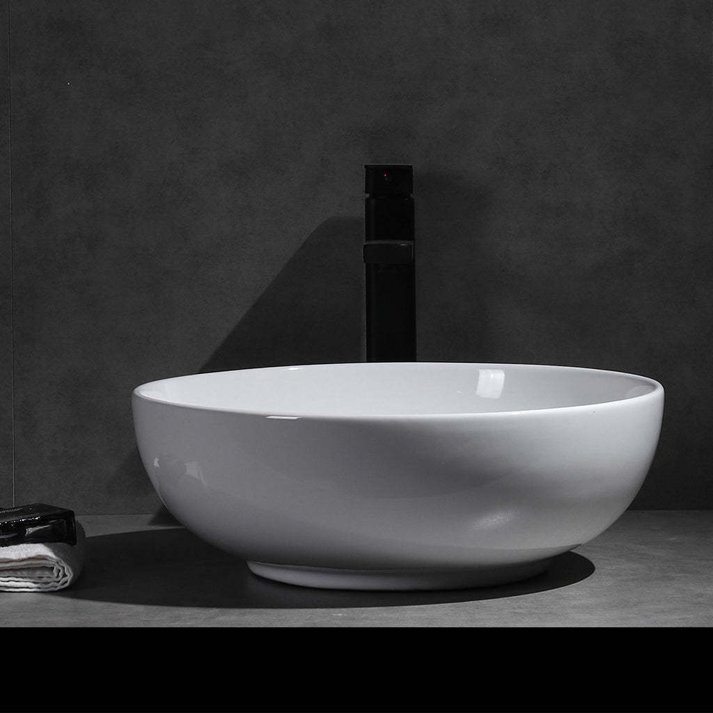 Claya Bathware Luna 400mm Round Ceramic Above Counter Basin Gloss White No Overflow No Tap Hole-YT Bathroom