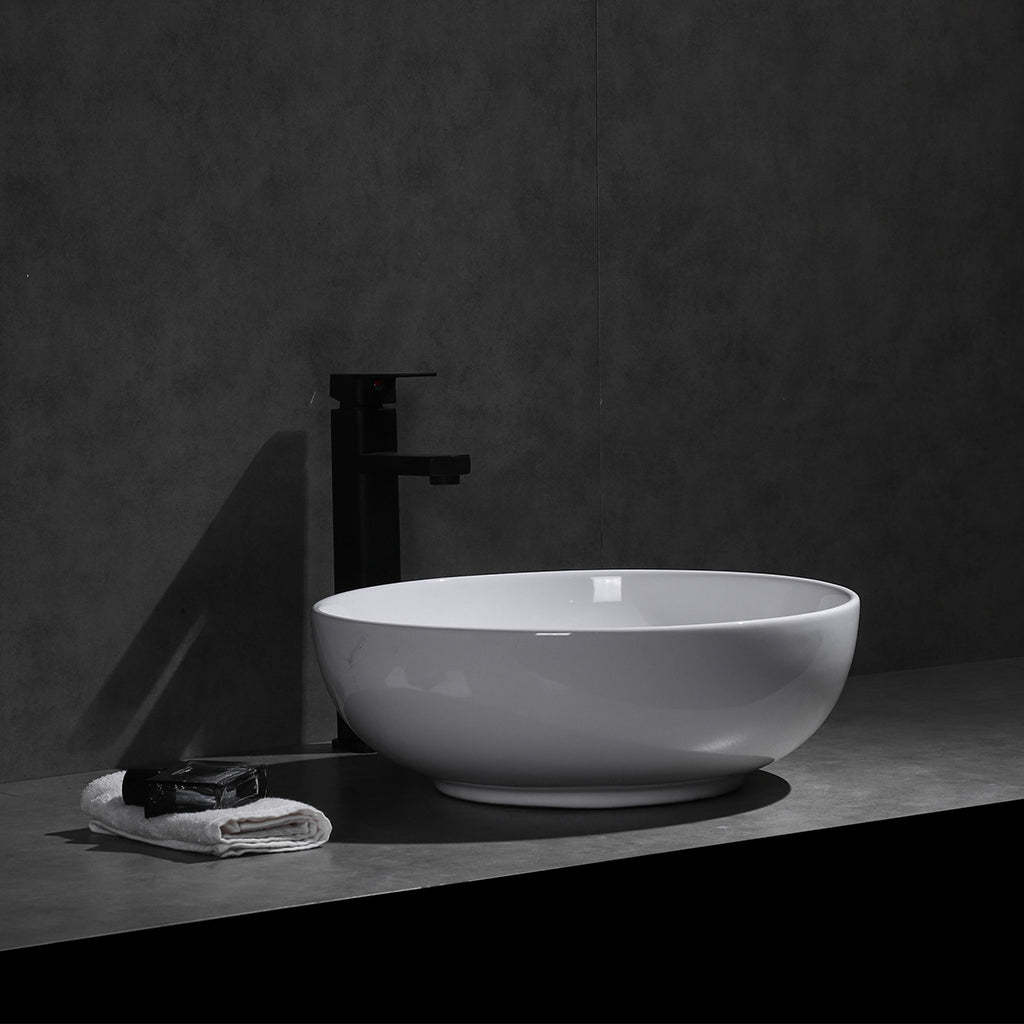 Claya Bathware Luna 400mm Round Ceramic Above Counter Basin Gloss White No Overflow No Tap Hole-YT Bathroom