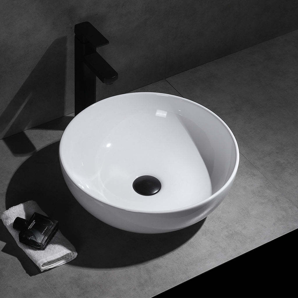 Claya Bathware Luna 400mm Round Ceramic Above Counter Basin Gloss White No Overflow No Tap Hole-YT Bathroom