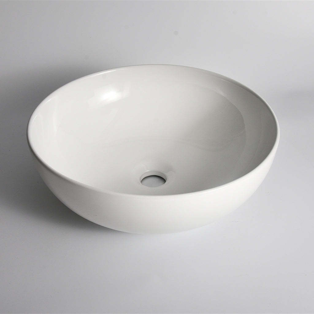 Claya Bathware Luna 400mm Round Ceramic Above Counter Basin Gloss White No Overflow No Tap Hole-YT Bathroom