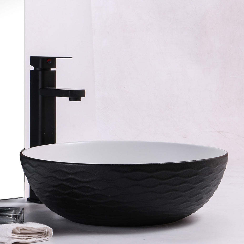 Claya Bathware Polar 400mm Round Ceramic Above Counter Basin Matte White Interior Matte Black Exterior No Overflow No Tap Hole-YT Bathroom