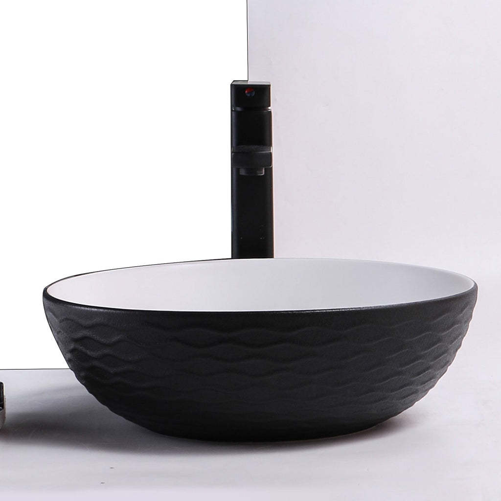 Claya Bathware Polar 400mm Round Ceramic Above Counter Basin Matte White Interior Matte Black Exterior No Overflow No Tap Hole-YT Bathroom