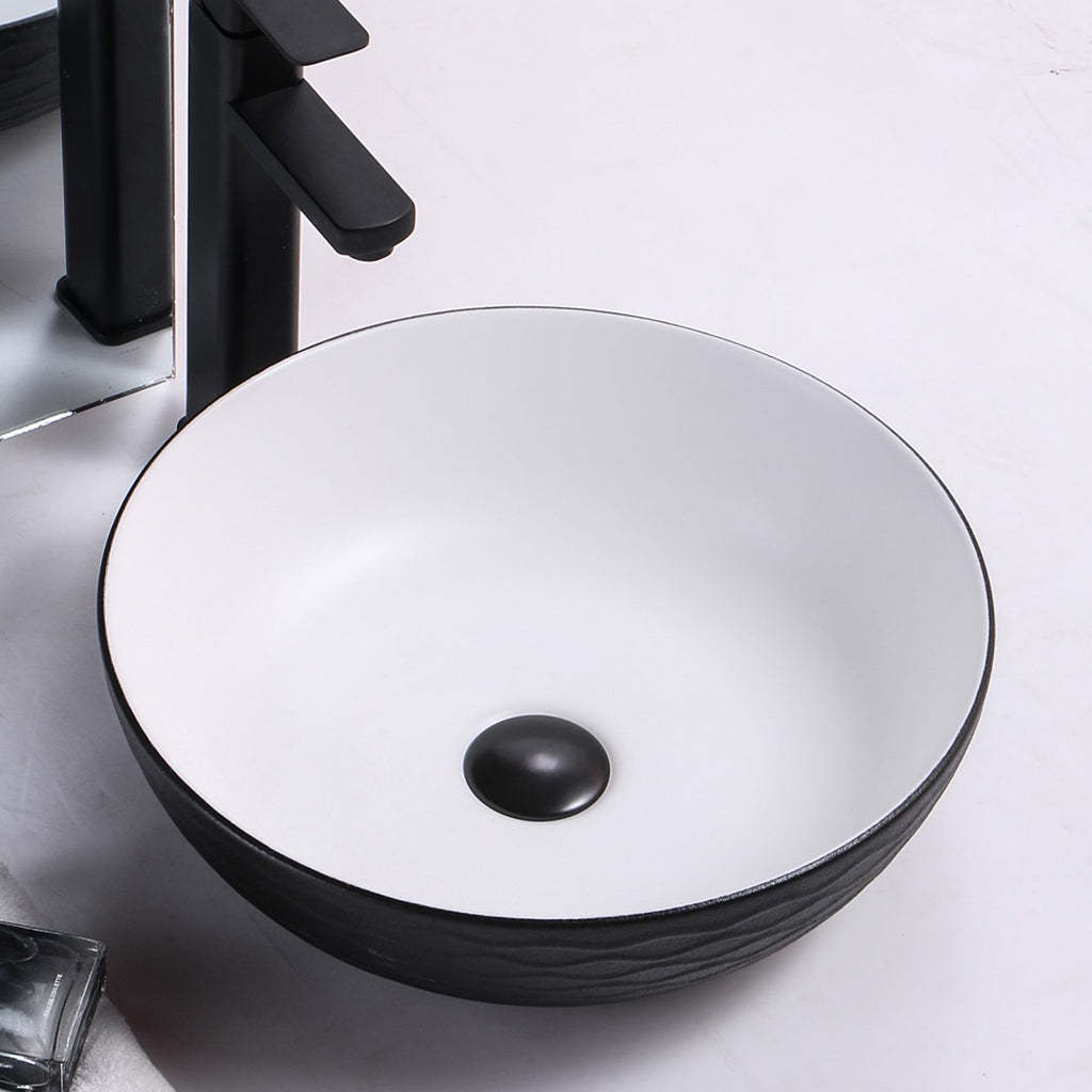Claya Bathware Polar 400mm Round Ceramic Above Counter Basin Matte White Interior Matte Black Exterior No Overflow No Tap Hole-YT Bathroom