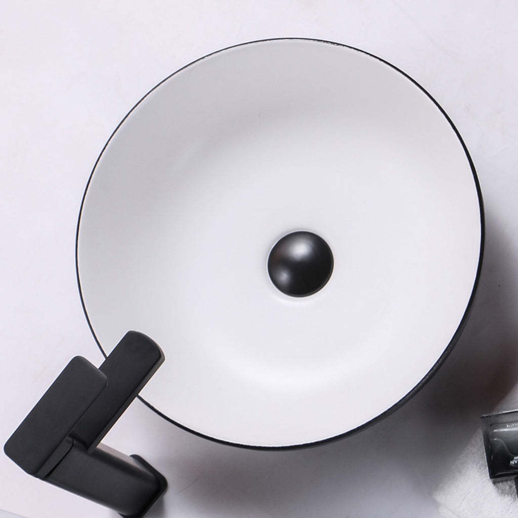 Claya Bathware Polar 400mm Round Ceramic Above Counter Basin Matte White Interior Matte Black Exterior No Overflow No Tap Hole-YT Bathroom