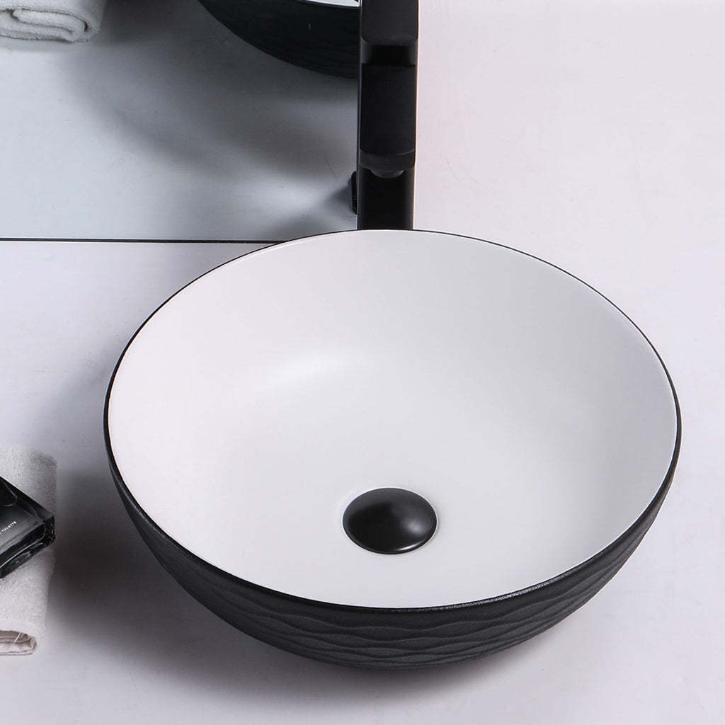 Claya Bathware Polar 400mm Round Ceramic Above Counter Basin Matte White Interior Matte Black Exterior No Overflow No Tap Hole-YT Bathroom