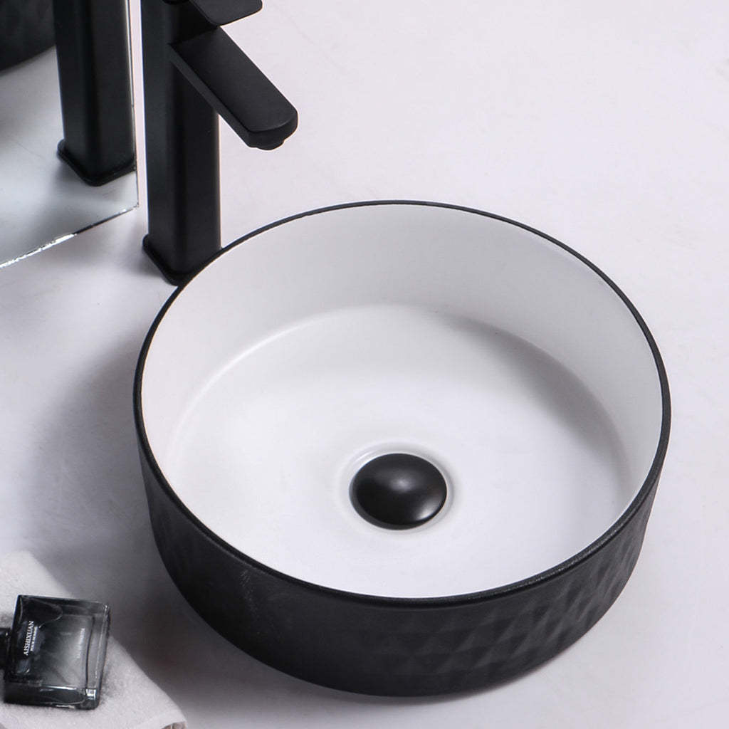 Claya Bathware Polar 360mm Round Ceramic Above Counter Basin Matte White Interior Matte Black Exterior No Overflow No Tap Hole-YT Bathroom