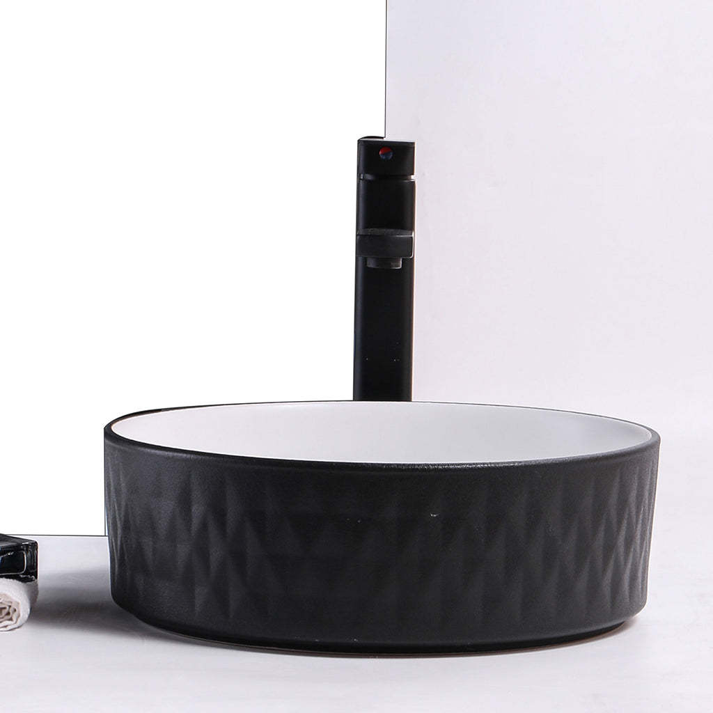 Claya Bathware Polar 360mm Round Ceramic Above Counter Basin Matte White Interior Matte Black Exterior No Overflow No Tap Hole-YT Bathroom