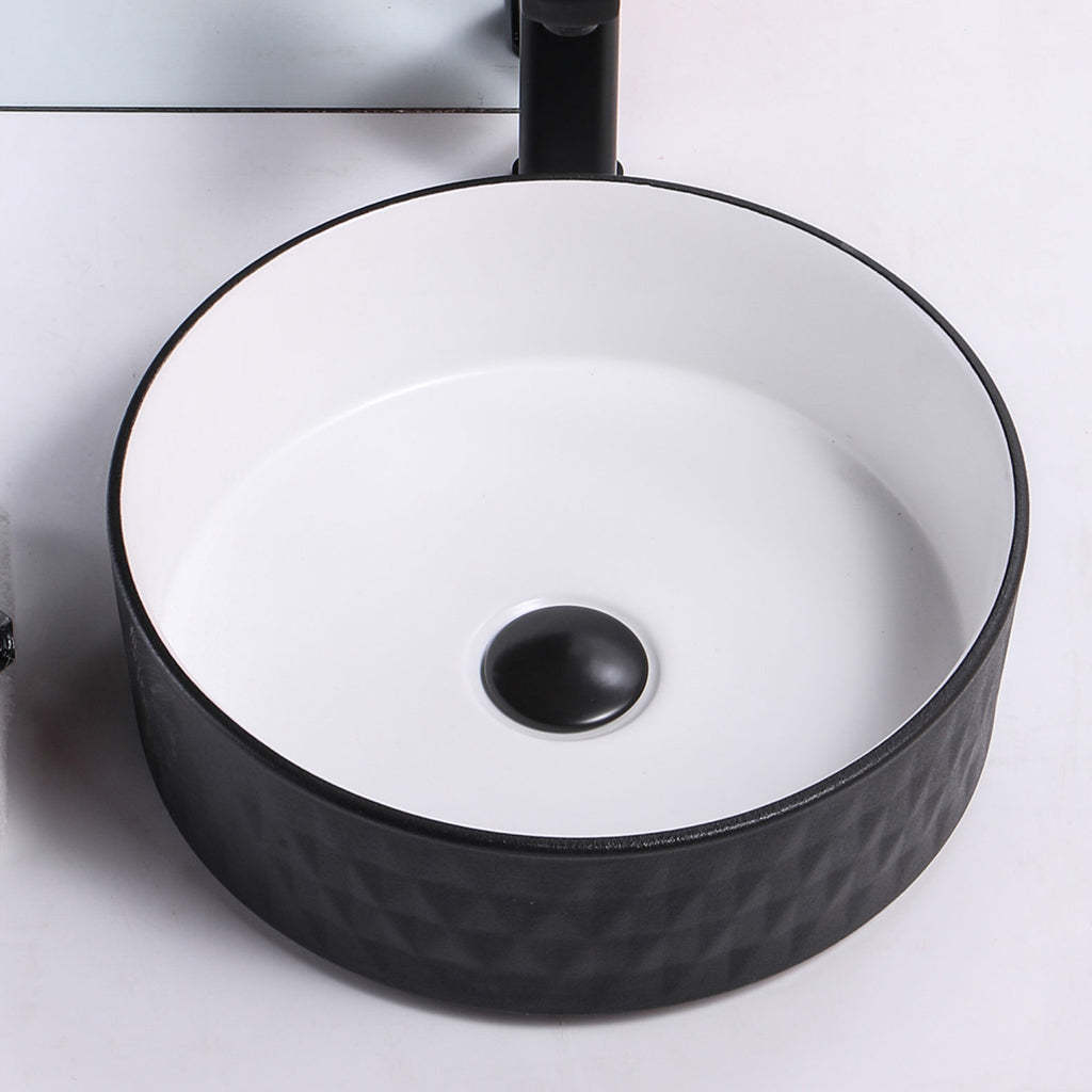 Claya Bathware Polar 360mm Round Ceramic Above Counter Basin Matte White Interior Matte Black Exterior No Overflow No Tap Hole-YT Bathroom