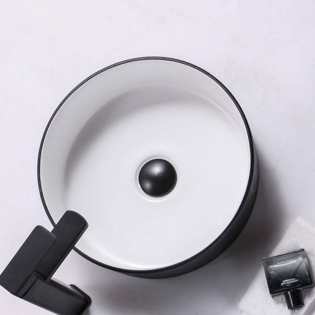 Claya Bathware Polar 360mm Round Ceramic Above Counter Basin Matte White Interior Matte Black Exterior No Overflow No Tap Hole-YT Bathroom