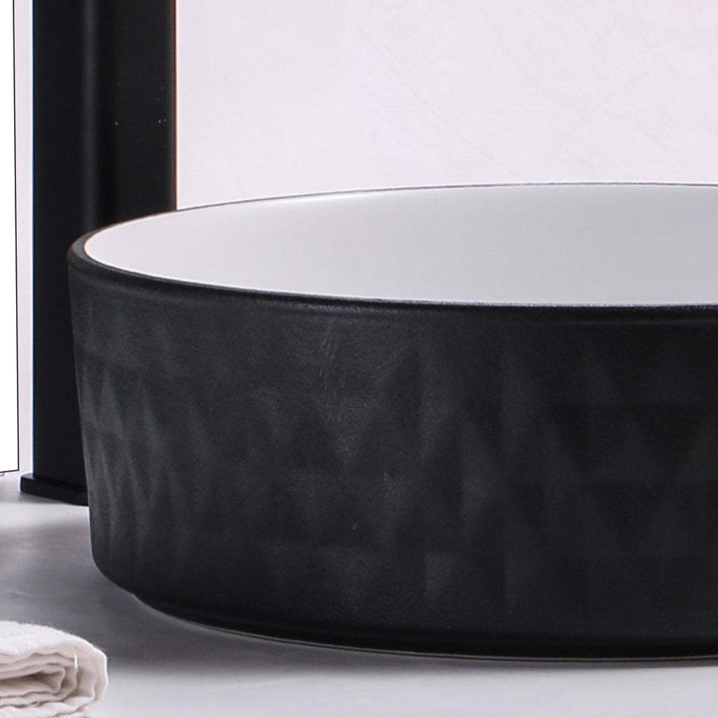 Claya Bathware Polar 360mm Round Ceramic Above Counter Basin Matte White Interior Matte Black Exterior No Overflow No Tap Hole-YT Bathroom