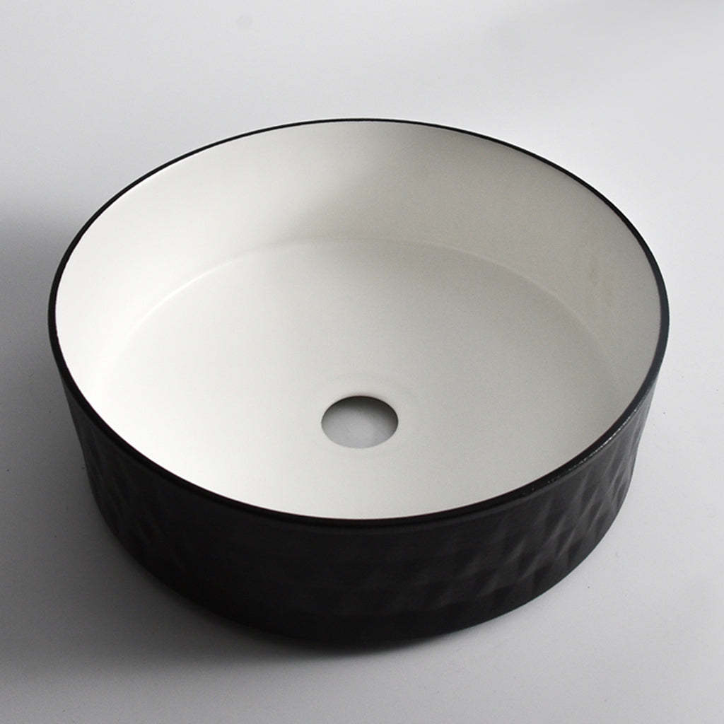 Claya Bathware Polar 360mm Round Ceramic Above Counter Basin Matte White Interior Matte Black Exterior No Overflow No Tap Hole-YT Bathroom