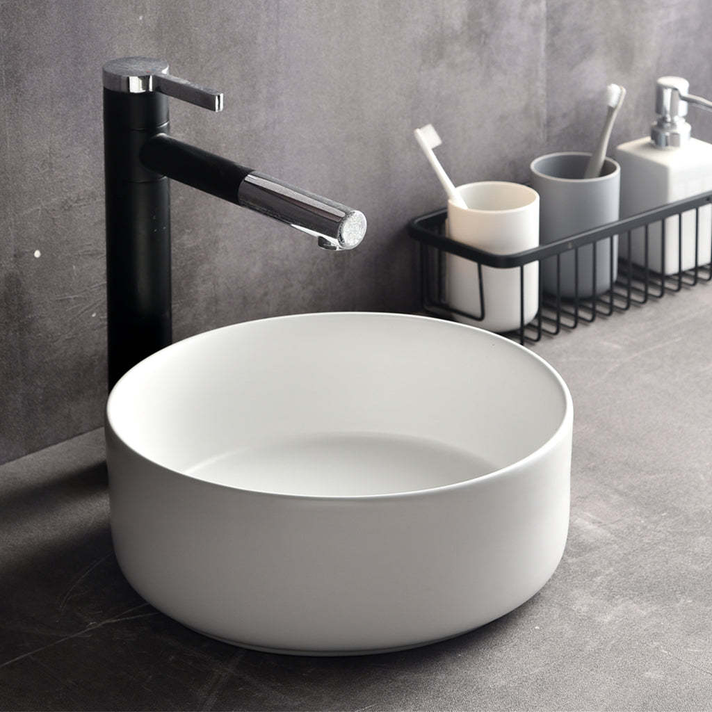 Claya Bathware Levenge 300mm Round Ceramic Above Counter Basin Matte White No Overflow No Tap Hole-YT Bathroom