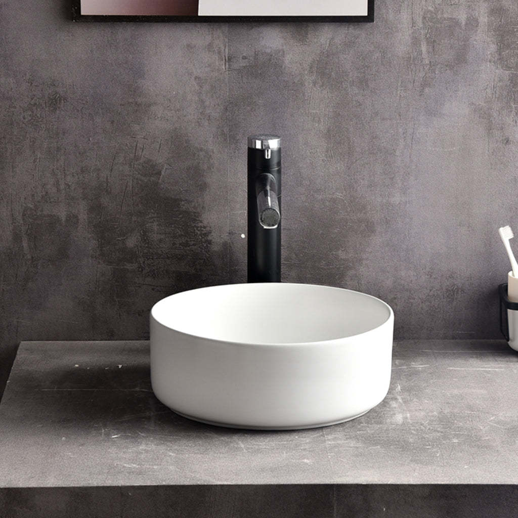 Claya Bathware Levenge 300mm Round Ceramic Above Counter Basin Matte White No Overflow No Tap Hole-YT Bathroom