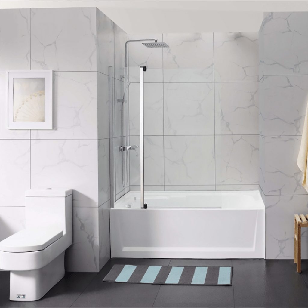 1000/1200x1500mm Bathtub Shower Screen Fixed Panel and Pivotal Door Semi-Framed Chrome Aluminum Black Brackets 6mm Tempered Glass Left/Right Side-YT Bathroom