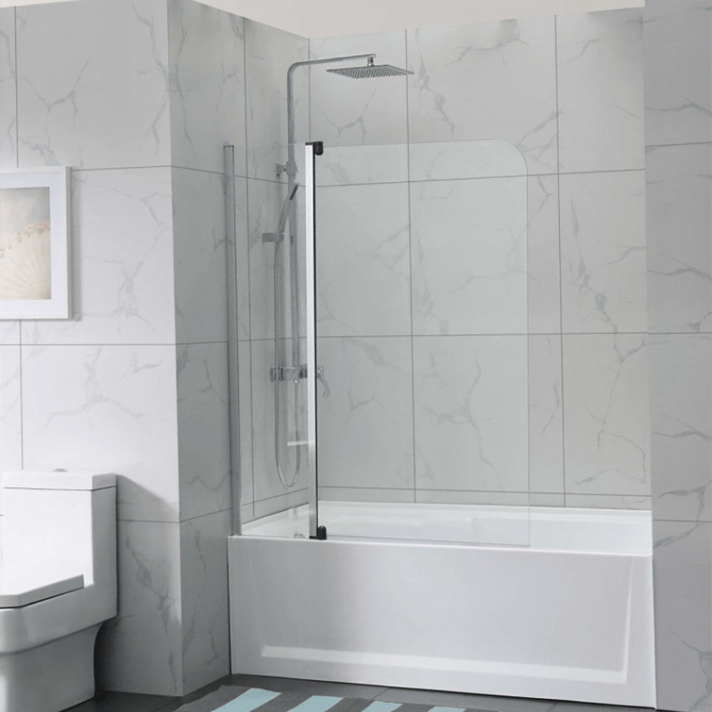 1000/1200x1500mm Bathtub Shower Screen Fixed Panel and Pivotal Door Semi-Framed Chrome Aluminum Black Brackets 6mm Tempered Glass Left/Right Side-YT Bathroom