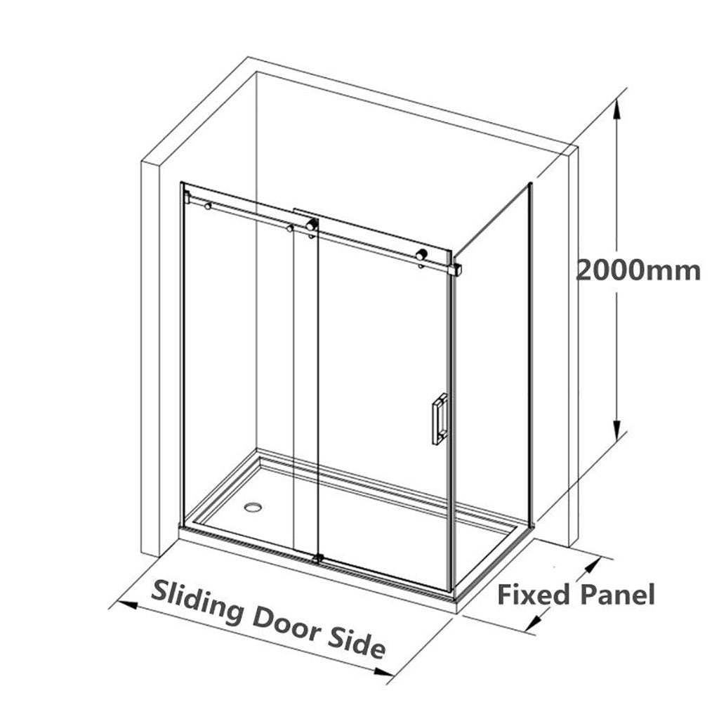 1180-2000x2000mm Wall to Wall Sliding Shower Screen Frameless Chrome Stainless Steel Square Handle 10mm Glass-YT Bathroom