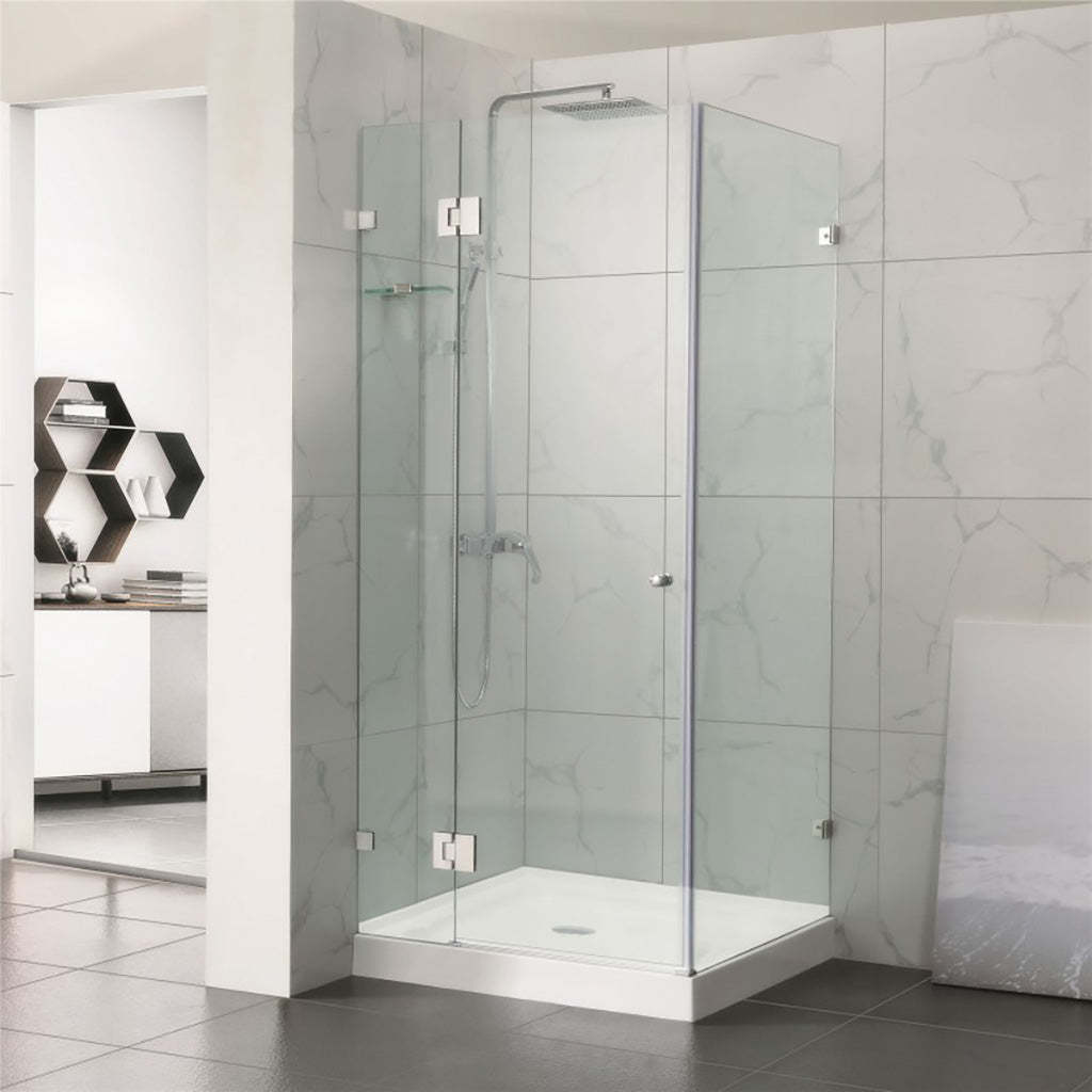 From 800mm to 1200mm Square Shower Screen Pivot Door With Return Panel Chrome Frameless 10mm Glass 2000mm Height-YT Bathroom