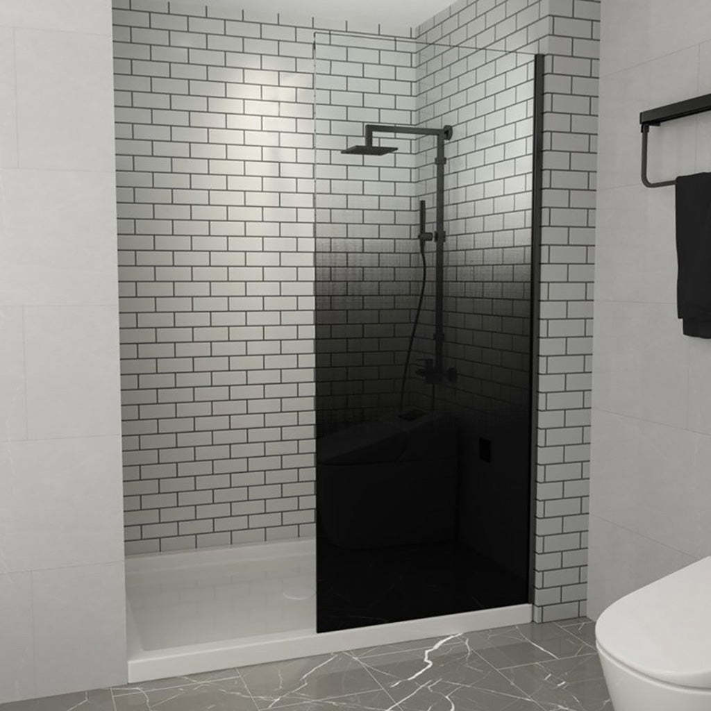 From 900 to 1200x2000mm Black Color Gradient Frameless Shower Screen Single Door Fixed Panel 10mm Tempered Glass-YT Bathroom