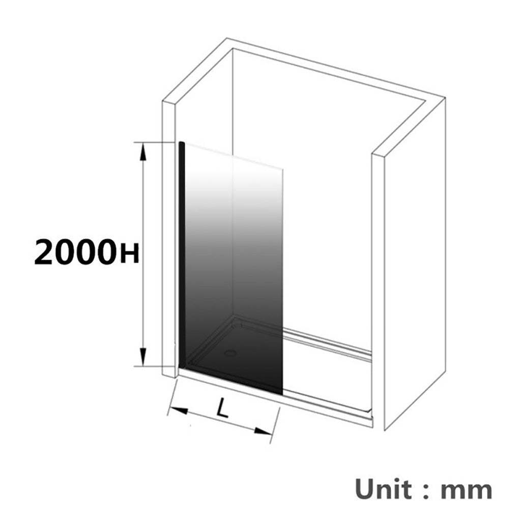 From 900 to 1200x2000mm Black Color Gradient Frameless Shower Screen Single Door Fixed Panel 10mm Tempered Glass-YT Bathroom