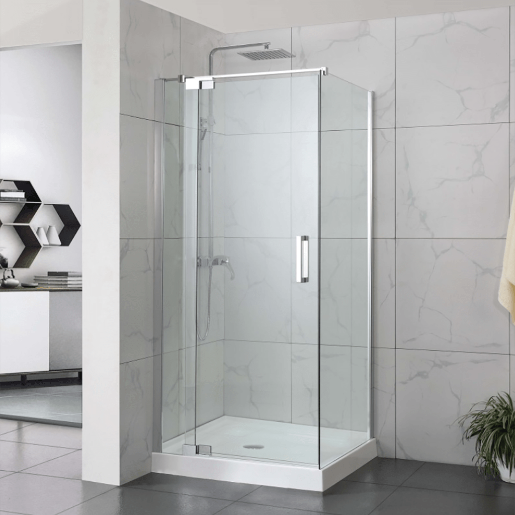 800-1100x2000mm L Shape Shower Screen Adjustable Pivotal Door Chrome Aluminum Frameless 10mm Glass with Return Panel-YT Bathroom