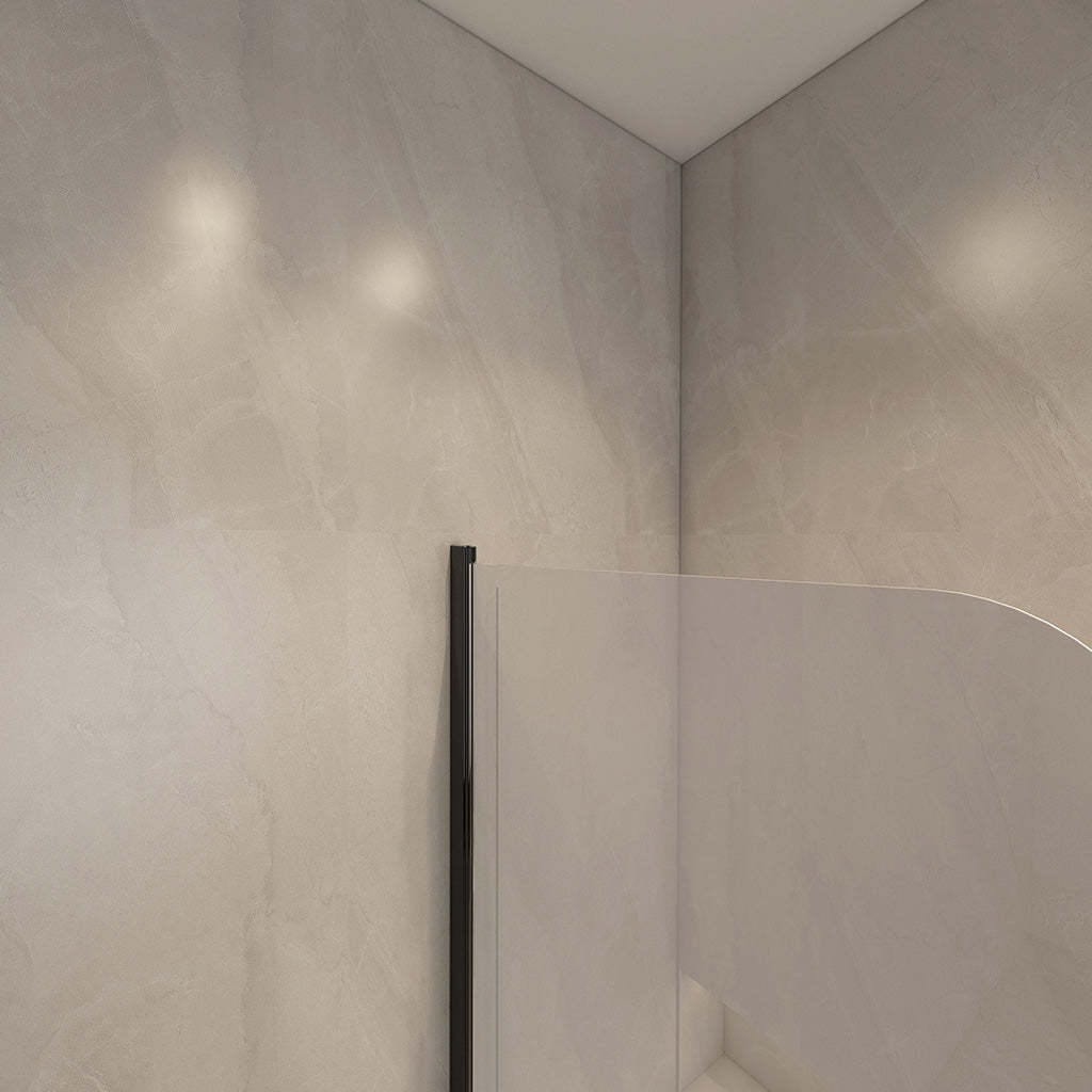 750/900x1500mm Rounded Single Bathtub Shower Screen Swing Black Aluminum 6mm Tempered Glass Left/Right Side-YT Bathroom