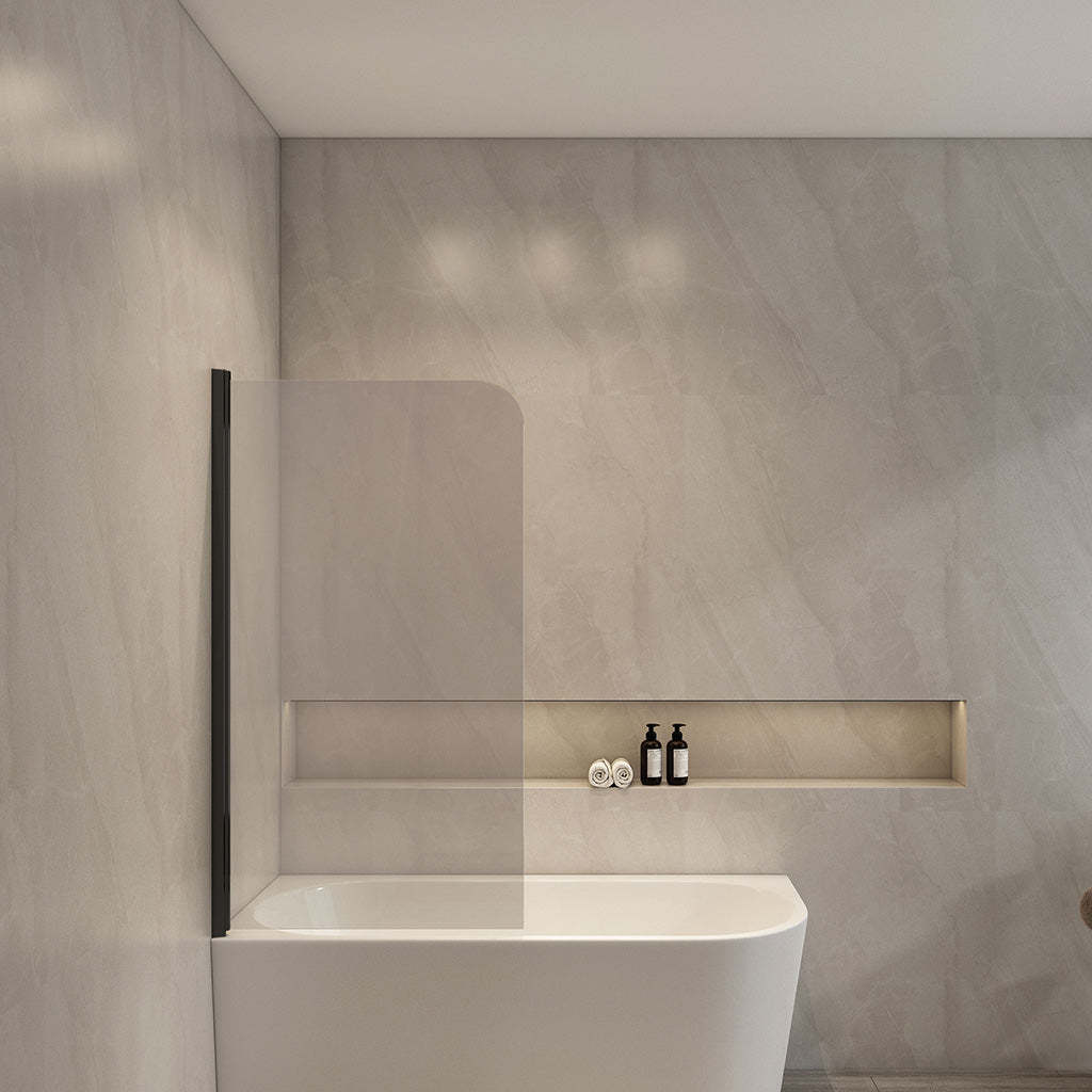 750/900x1500mm Rounded Single Bathtub Shower Screen Swing Black Aluminum 6mm Tempered Glass Left/Right Side-YT Bathroom