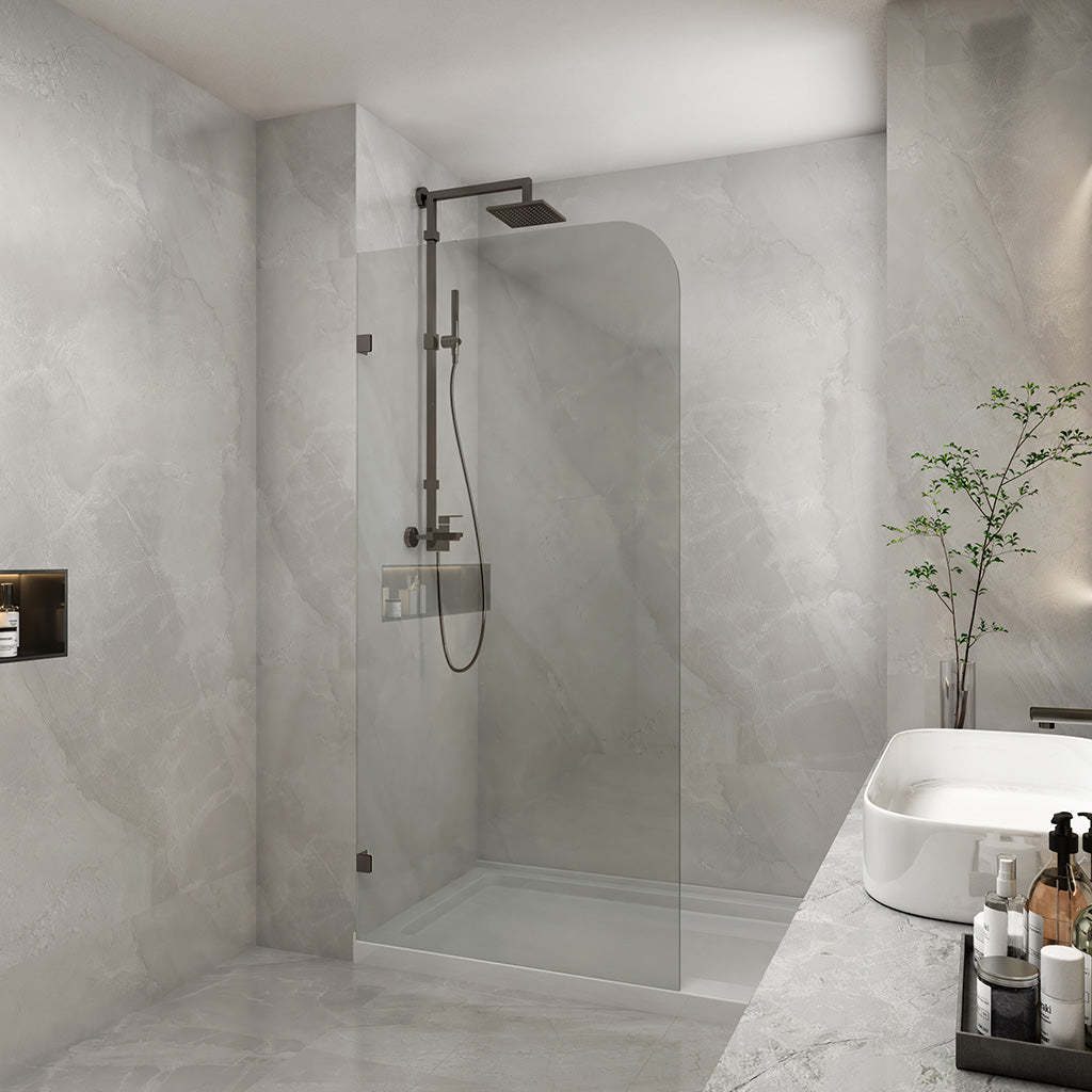 900/1000/1200x2000mm Semi-Framed Shower Screen Fixed Panel Tempered Gun-metal-YT Bathroom