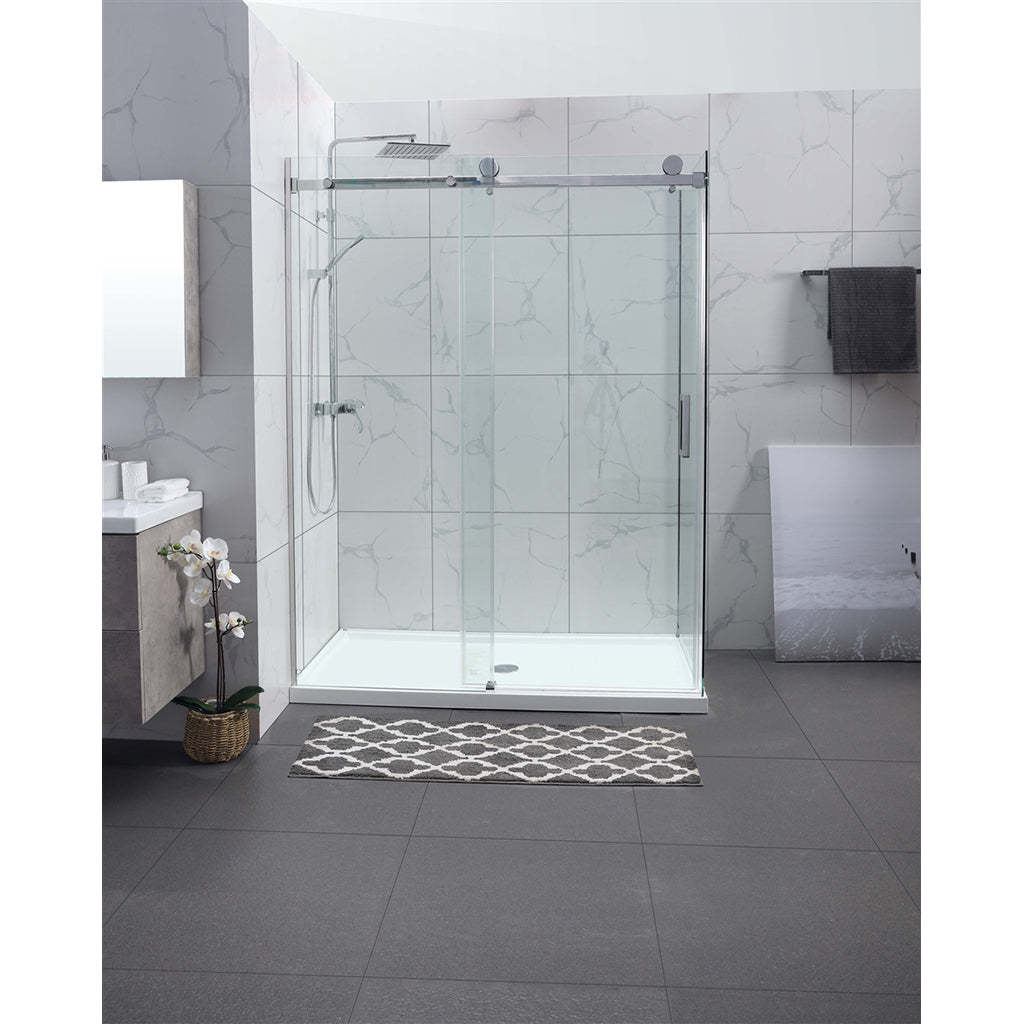 890-1180x2000mm Wall to Wall Sliding Shower Screen Frameless Chrome Stainless Steel Square Rail 10mm Glass Round Handle-YT Bathroom
