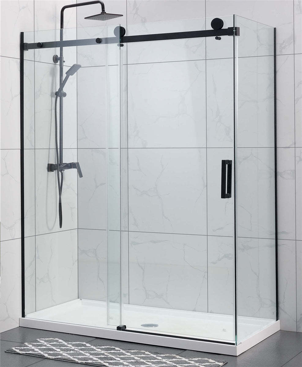 1180-2000x2000mm Wall to Wall Sliding Shower Screen Frameless Black Aluminum Square Rail 10mm Glass SS304 Square Handle-YT Bathroom