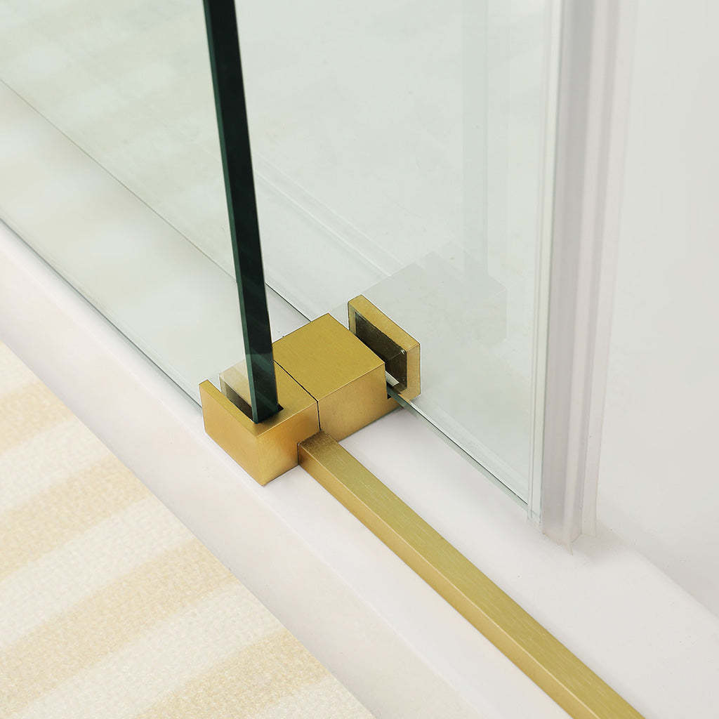 1450-1800*1600mm Bathtub Sliding Shower Screen Wall to Wall Frameless Square Handle Brush Gold-YT Bathroom