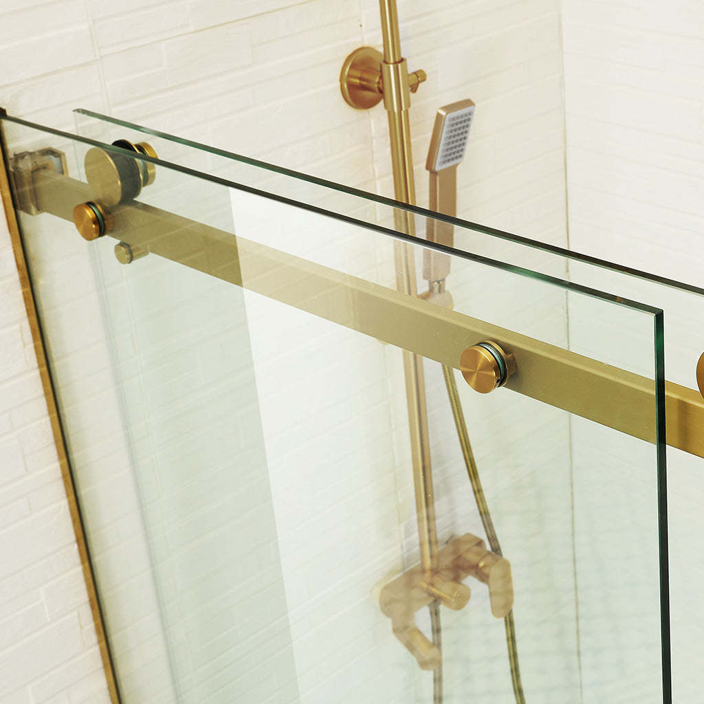 1450-1800*1600mm Bathtub Sliding Shower Screen Wall to Wall Frameless Square Handle Brush Gold-YT Bathroom