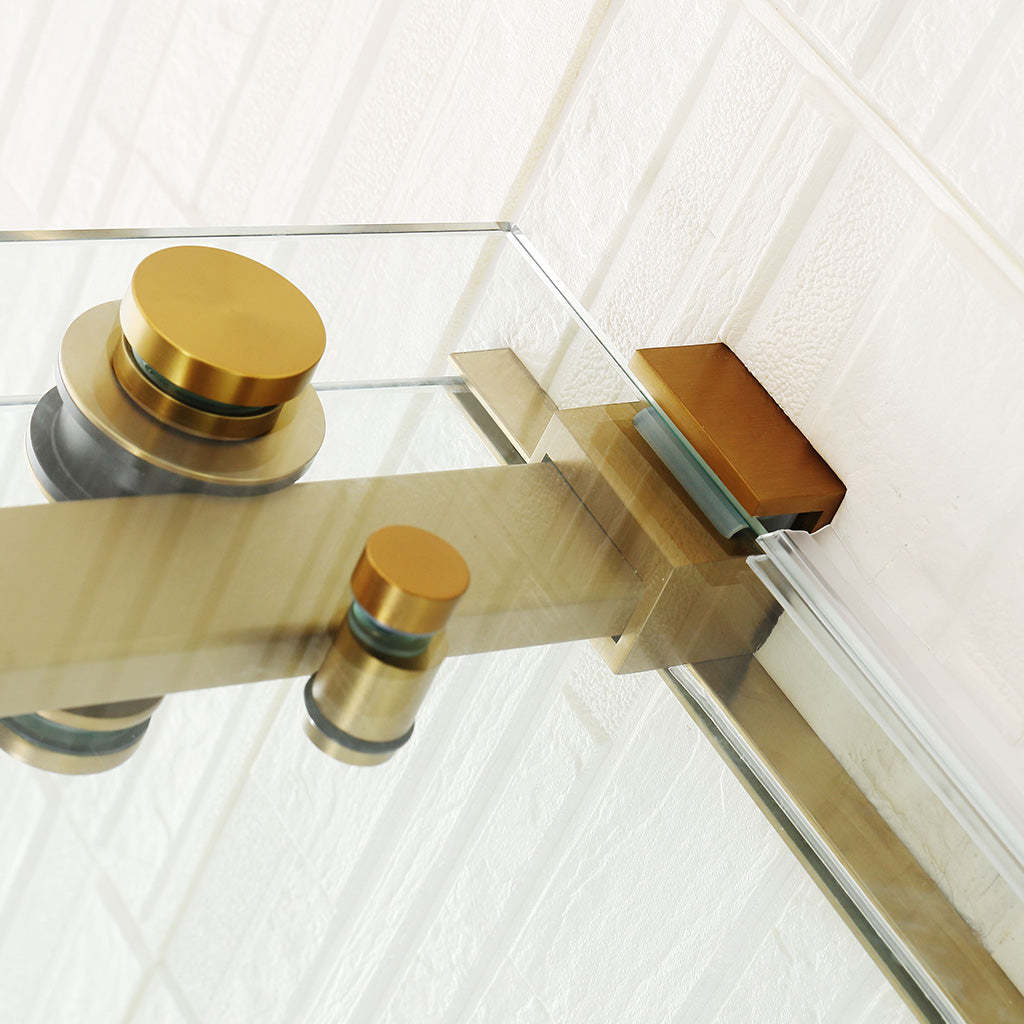 1450-1800*1600mm Bathtub Sliding Shower Screen Wall to Wall Frameless Square Handle Brush Gold-YT Bathroom