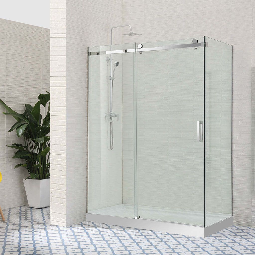 1180-2000x2000mm Wall to Wall Sliding Shower Screen Frameless Chrome Stainless Steel Square Handle 10mm Glass-YT Bathroom