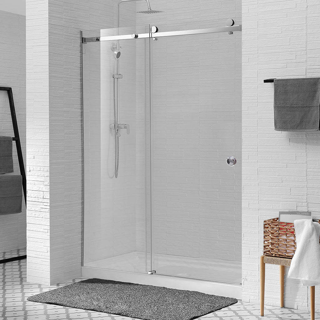 1180-2000x2000mm Wall to Wall Sliding Shower Screen Frameless Chrome Stainless Steel Square Handle 10mm Glass-YT Bathroom
