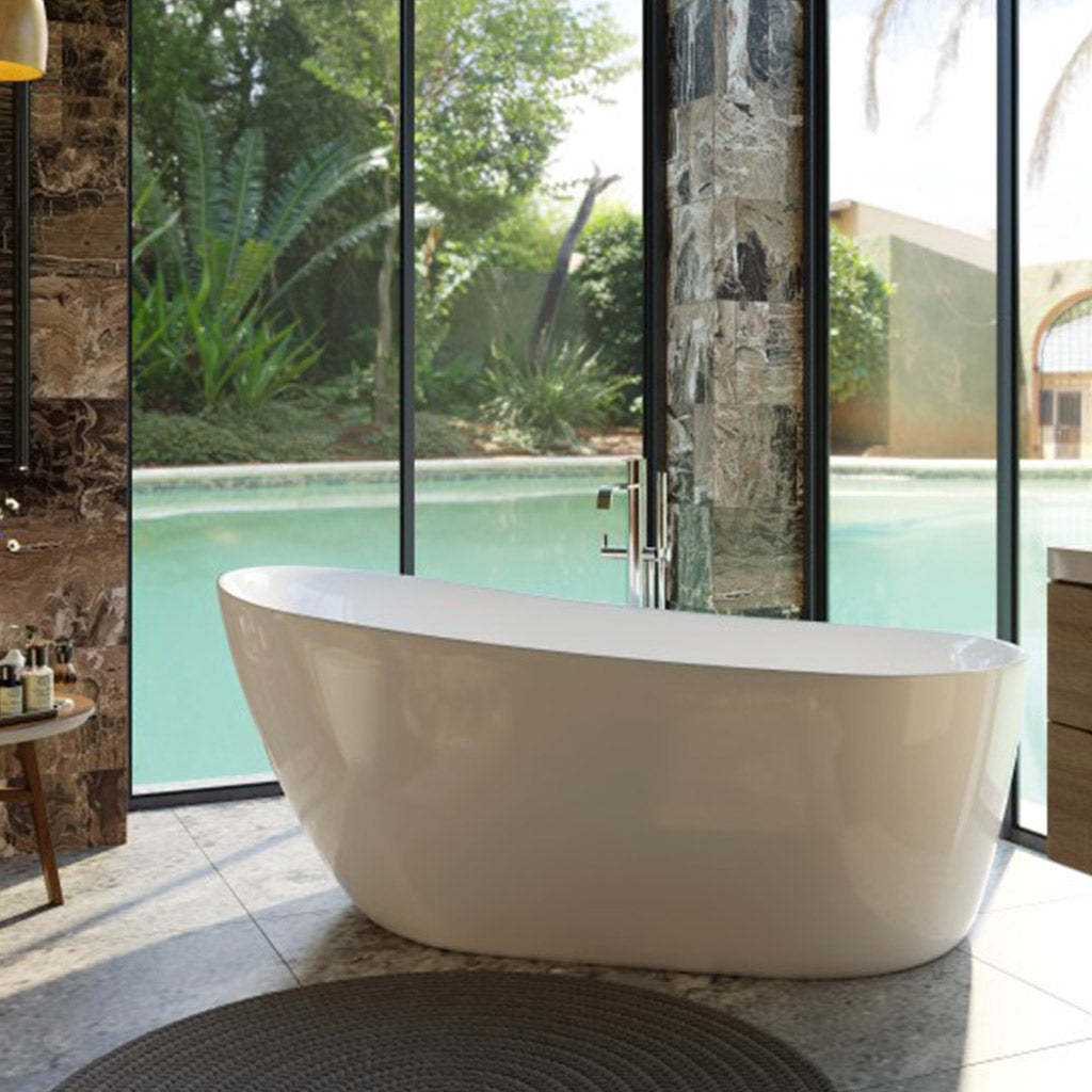 BelBagno Romano 1700mm Freestanding Bathtub Acrylic Glossy White Oval Shape With Overflow-YT Bathroom