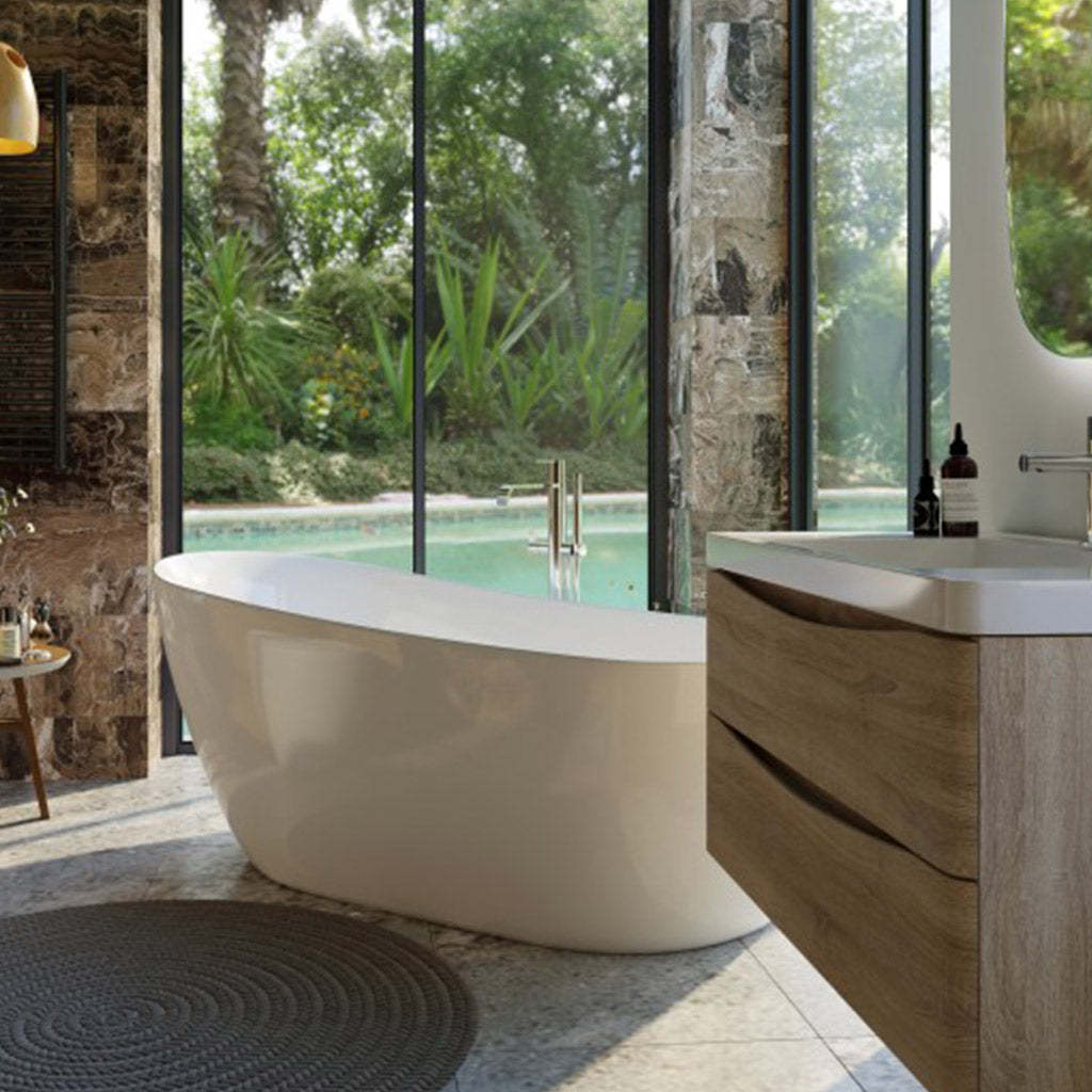BelBagno Romano 1700mm Freestanding Bathtub Acrylic Glossy White Oval Shape With Overflow-YT Bathroom