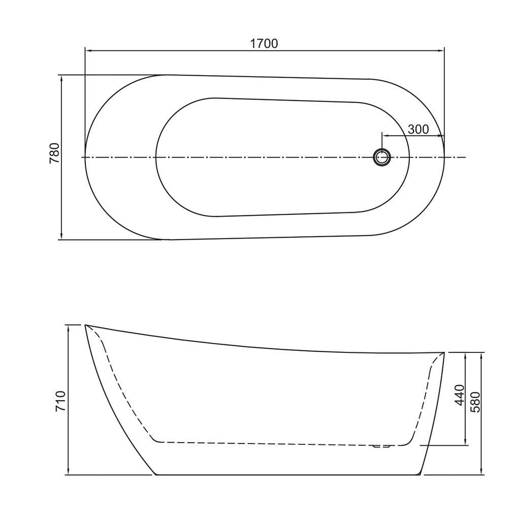 BelBagno Romano 1700mm Freestanding Bathtub Acrylic Glossy White Oval Shape With Overflow-YT Bathroom