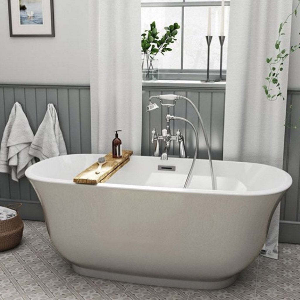BelBagno BADEN 1500mm Freestanding Bathtub Acrylic Glossy White Oval Shape With Overflow-YT Bathroom