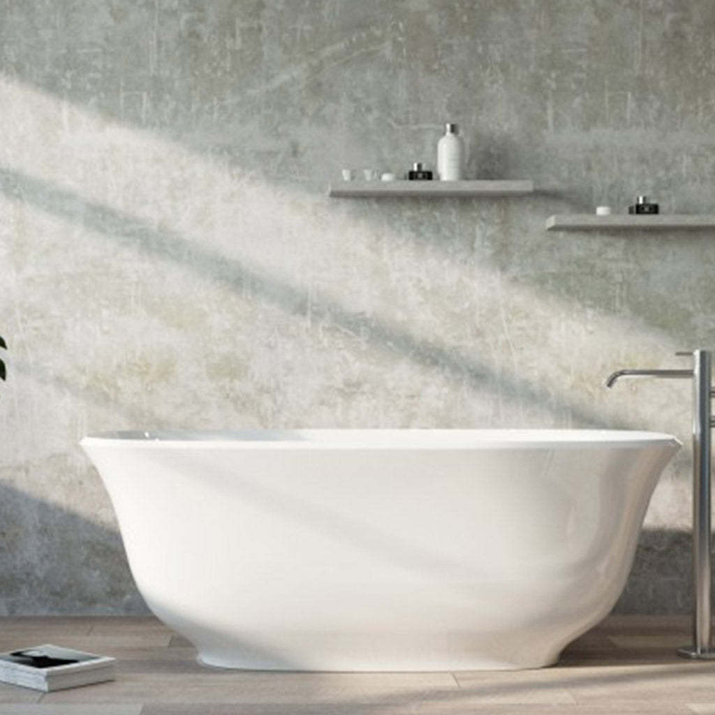 BelBagno BADEN 1500mm Freestanding Bathtub Acrylic Glossy White Oval Shape With Overflow-YT Bathroom