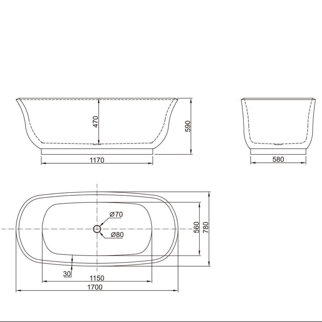BelBagno BADEN Freestanding Bathtub Acrylic Glossy White Oval Shape With Overflow