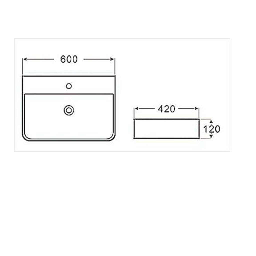 Inspire Above / Wall Hung basin Gloss White Glazing Fine Ceramic top 600X420X120 With Tap Hole-YT Bathroom