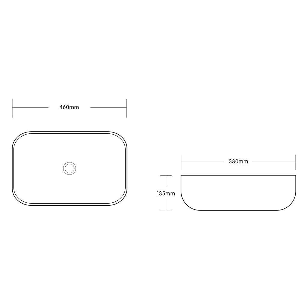 Infinity Bathroom 460mm Rectangle Gloss White Ceramic Wash Basin Above Counter Basin Art Basin No tap hole no overflow-YT Bathroom