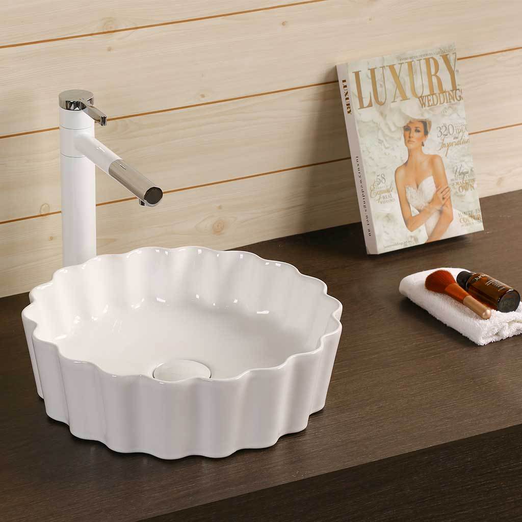 Infinity bathroom385*385*110mm Round Fine Ceramic Above Counter Basin Gloss White No Overflow No Tap Hole-YT Bathroom