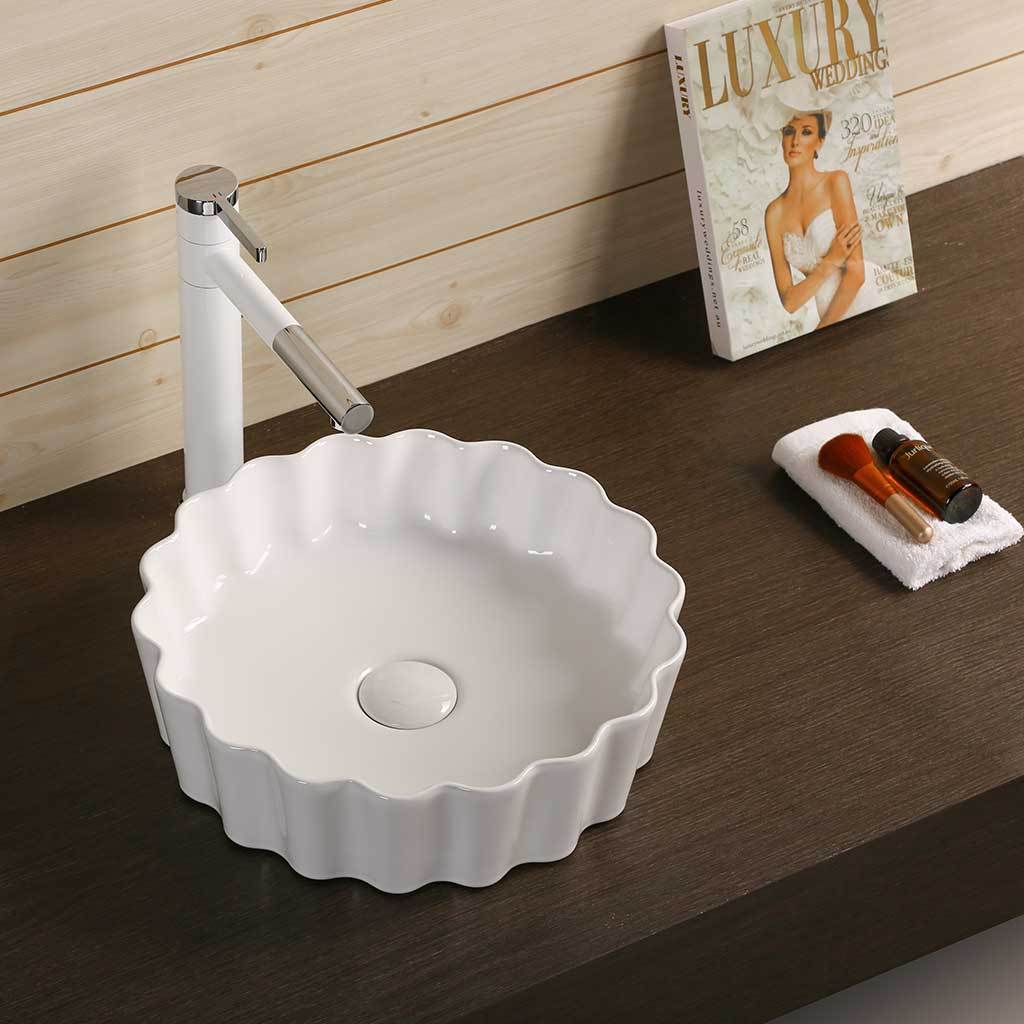 Infinity bathroom385*385*110mm Round Fine Ceramic Above Counter Basin Gloss White No Overflow No Tap Hole-YT Bathroom