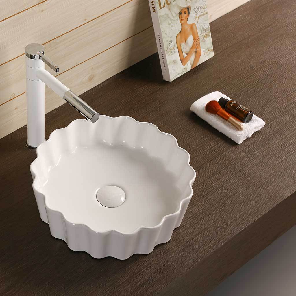 Infinity bathroom385*385*110mm Round Fine Ceramic Above Counter Basin Gloss White No Overflow No Tap Hole-YT Bathroom