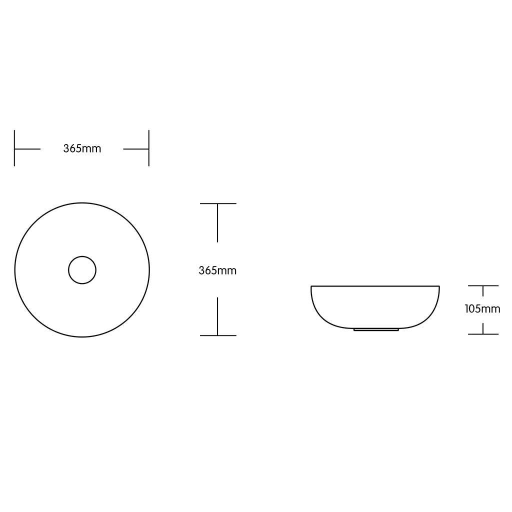 Infinity bathroom375*375*110mm Round Fine Ceramic Above Counter Basin Gloss White No Overflow No Tap Hole-YT Bathroom