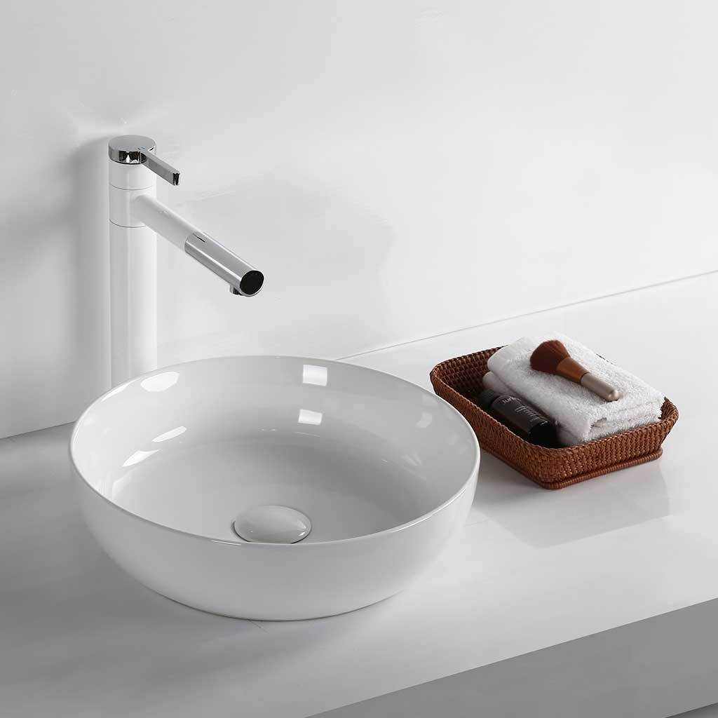Infinity bathroom375*375*110mm Round Fine Ceramic Above Counter Basin Gloss White No Overflow No Tap Hole-YT Bathroom