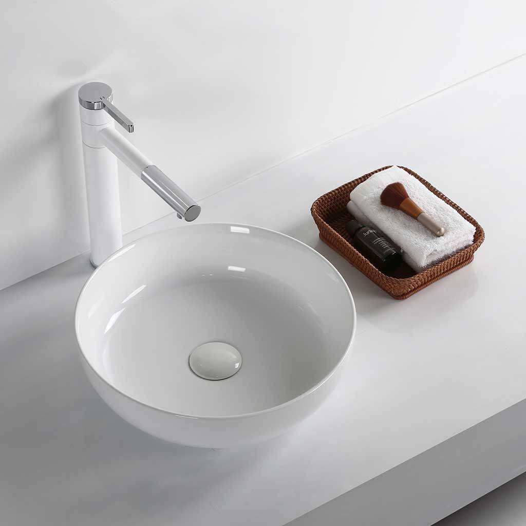 Infinity bathroom375*375*110mm Round Fine Ceramic Above Counter Basin Gloss White No Overflow No Tap Hole-YT Bathroom