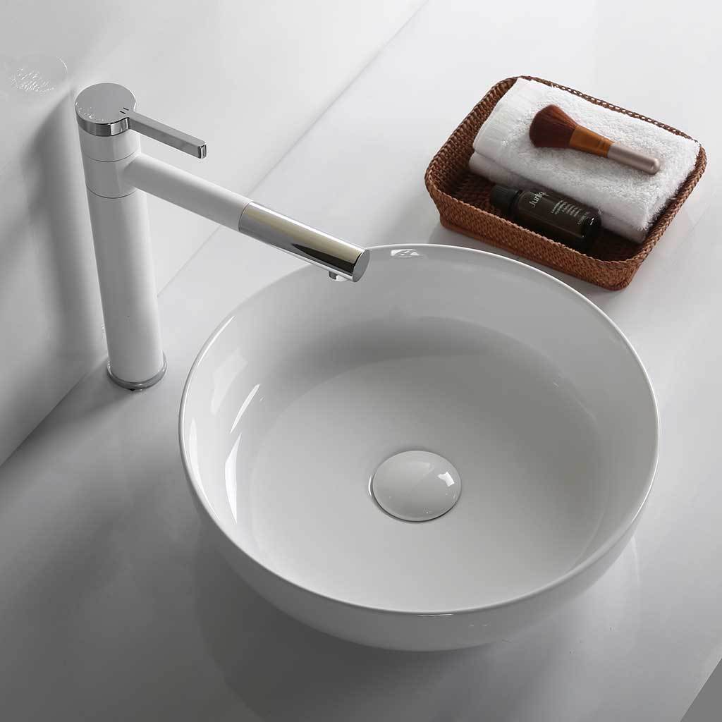 Infinity bathroom375*375*110mm Round Fine Ceramic Above Counter Basin Gloss White No Overflow No Tap Hole-YT Bathroom