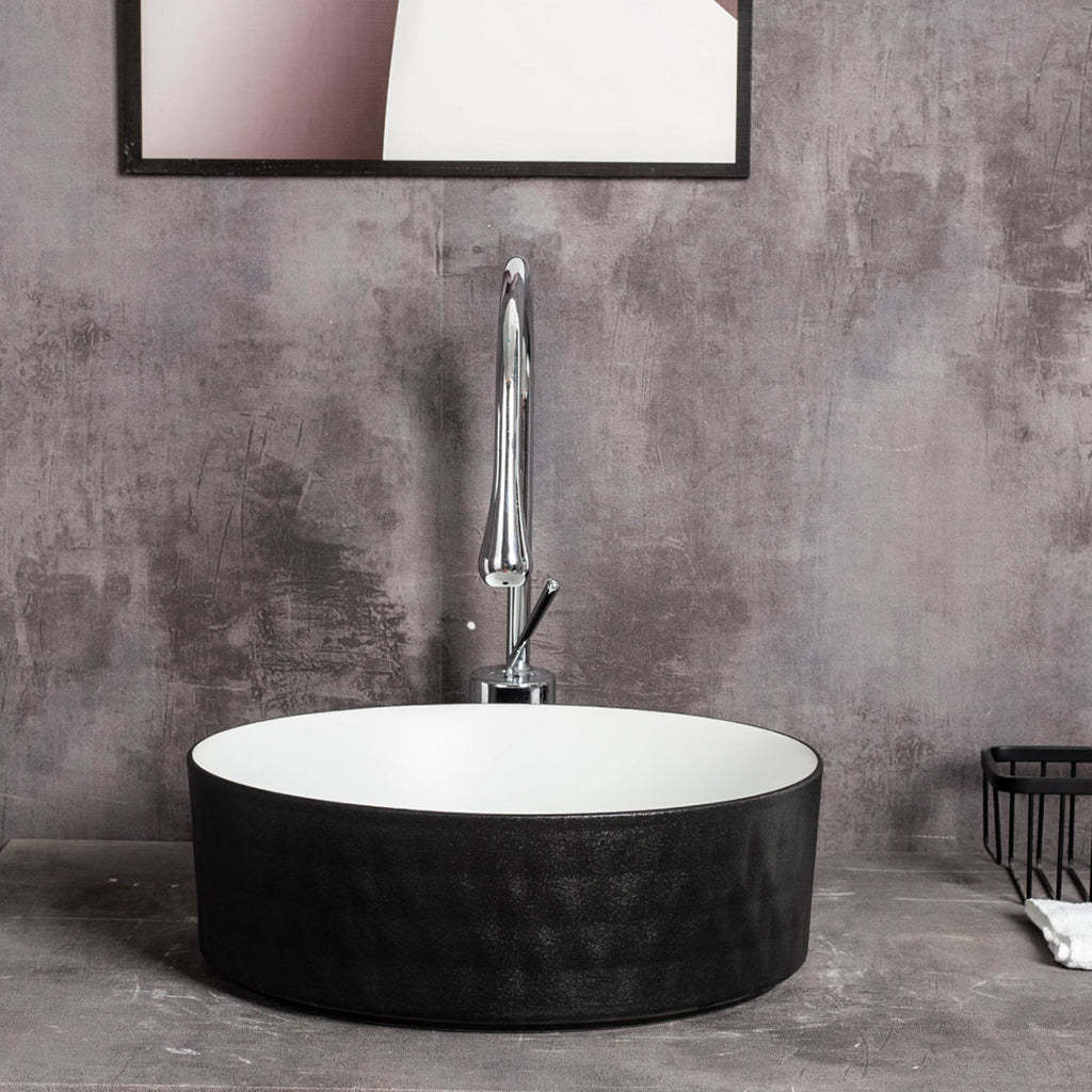 Claya Bathware Polar 360mm Round Ceramic Above Counter Basin Matte White Interior Matte Black Exterior No Overflow No Tap Hole-YT Bathroom